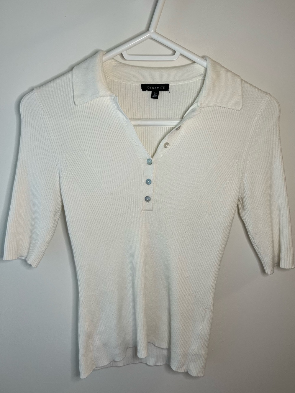 Dynamite White Ribbed Button-Down Polo Top